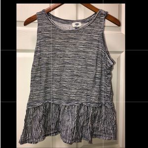 Navy and white striped peplum tank top